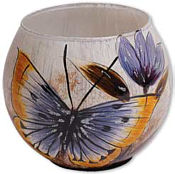 Teelichthalter aus Glas "Schmetterling mit Blume"