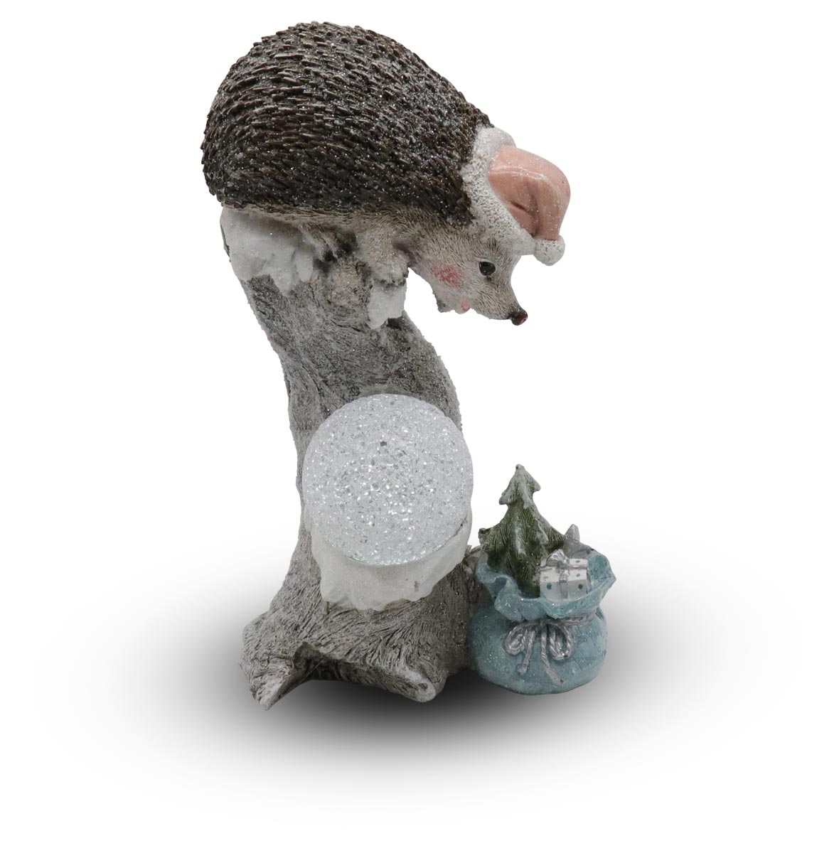 Hedgehog on perch with LED ball, 