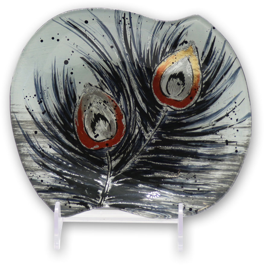 Glass plate "Pfauenfeder" (peacock feather) rhombus, 