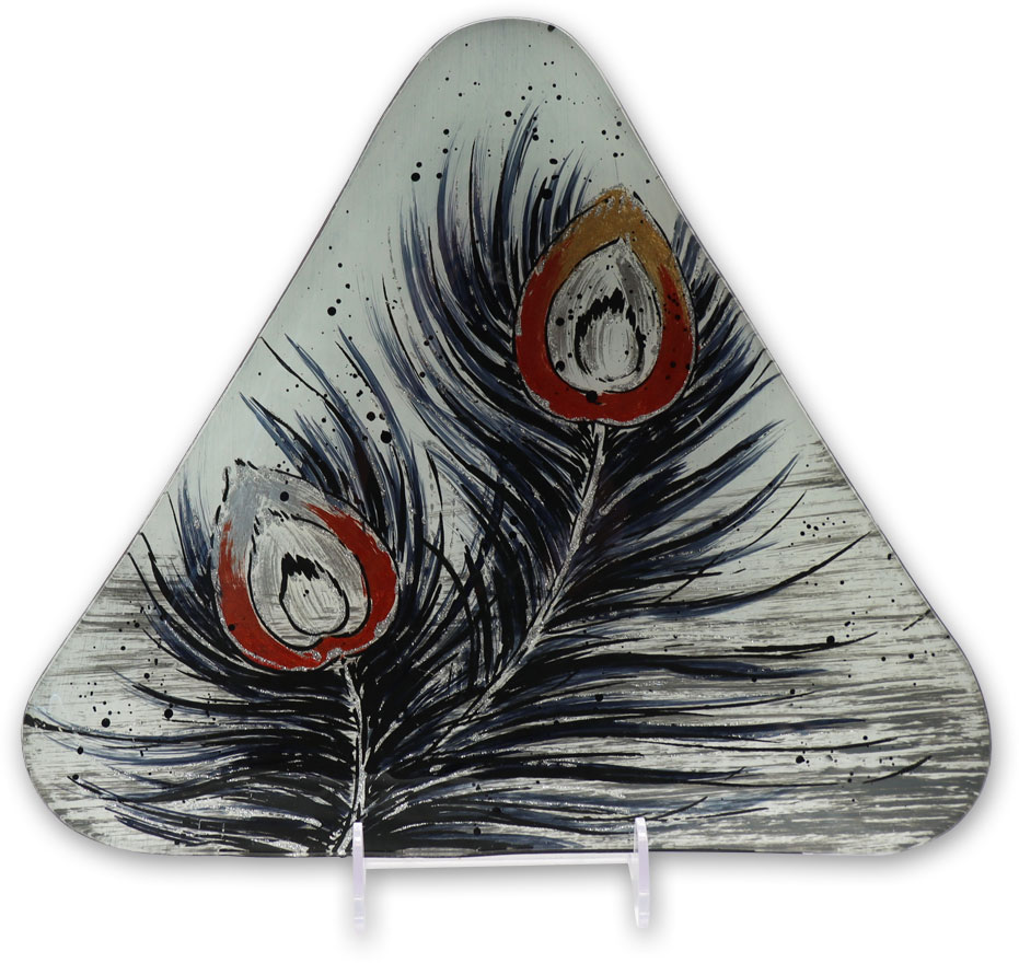 Glass plate "Pfauenfeder" (peacock feather) triangular, 