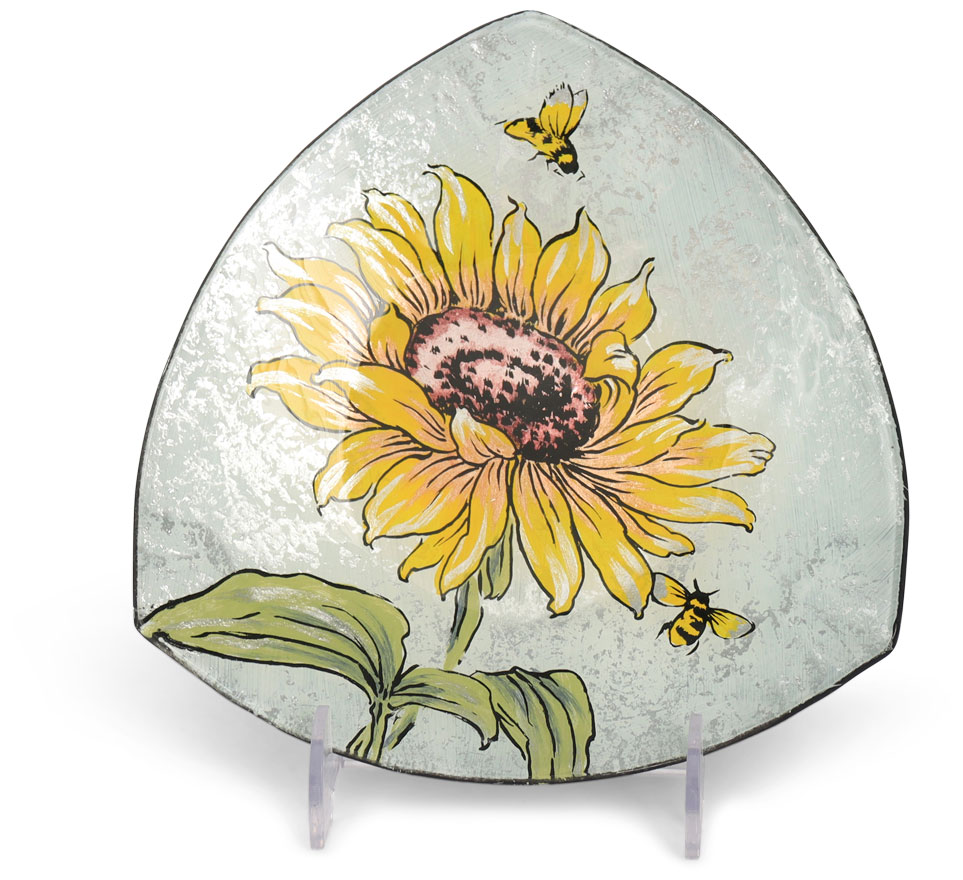 Glass plate "Sonnenblume" (sunflower) triangular, 