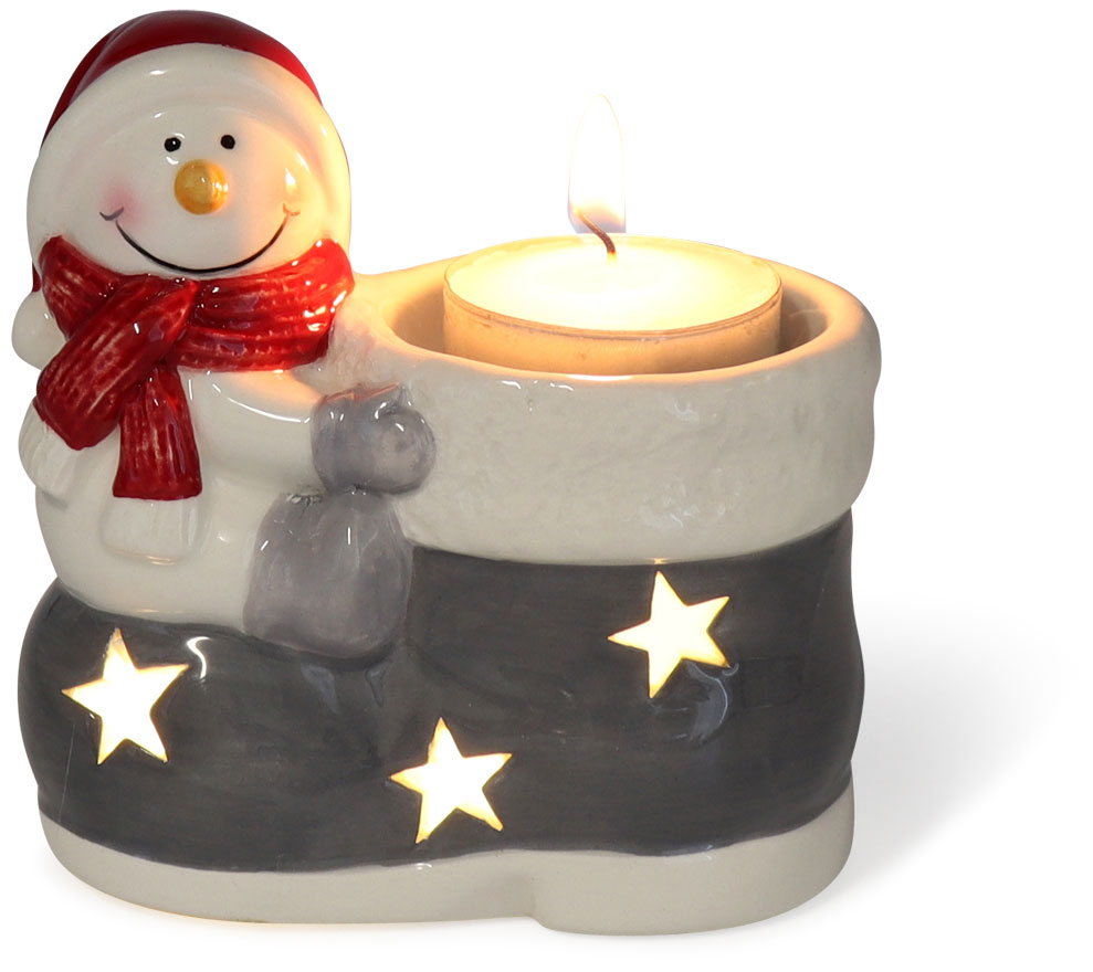 LED & Tealight holder snowman in shoe, 