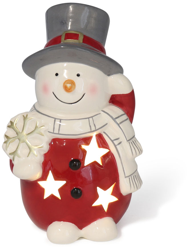 Snowman Leo with top hat, LED, 