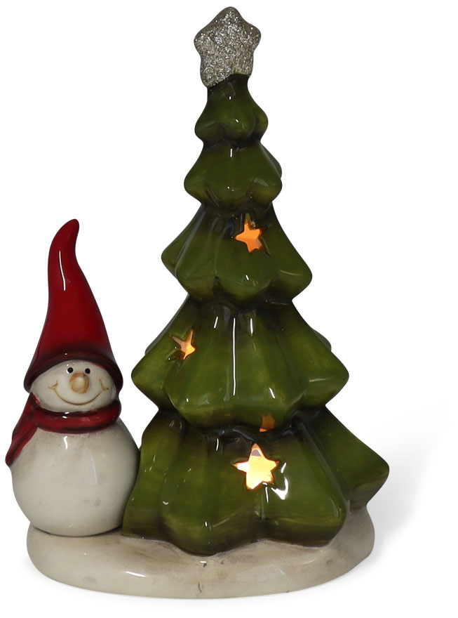 Tealight holder snowman with fir, 