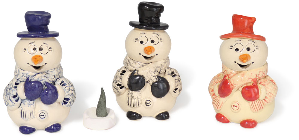 Smoking figure snowman with top hat, mix of 3, 