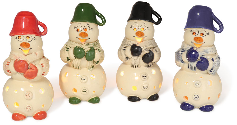 Tealight holder snowman with cup, mix of 4, 