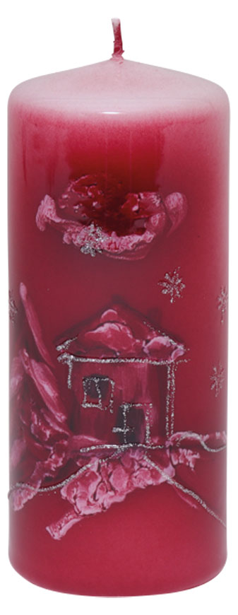 Candle cylinder "Winterlandschaft" (winter landscape) red, 