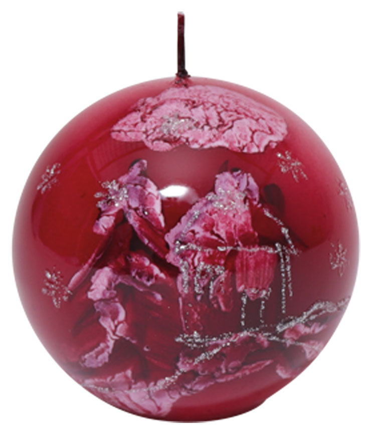 Candle ball "Winterlandschaft" (winter landscape) red, 