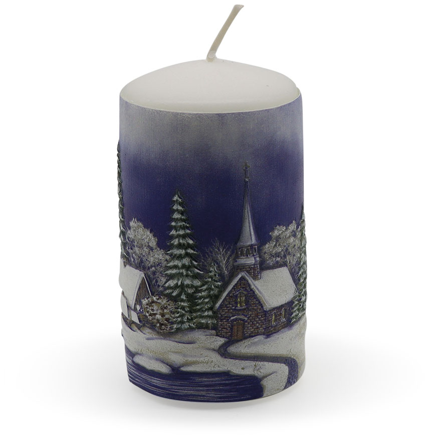 Candle cylinder "Winterdorf" (winter village) blue, 