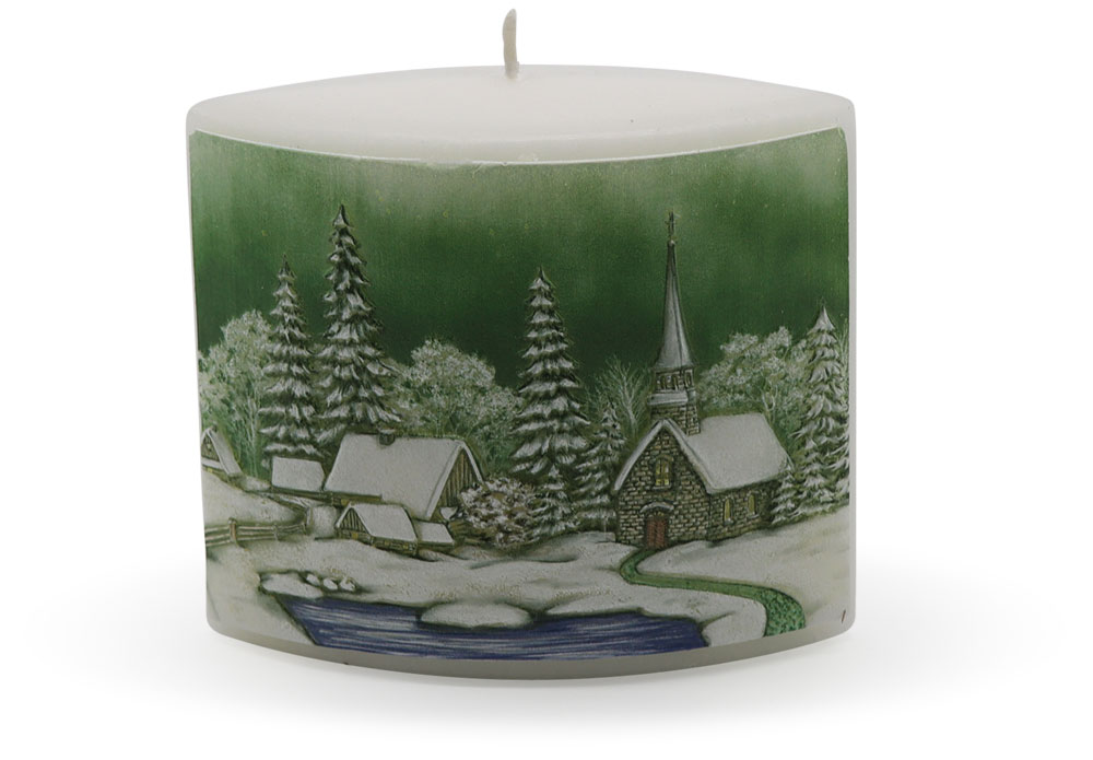 Candle "Winterdorf" (winter village) green oval, 