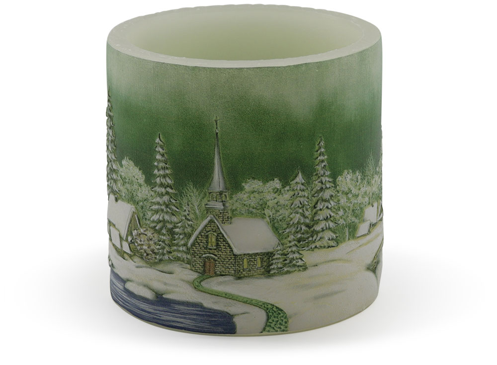 Candle tealight holder "Winterdorf" (winter village) green, 