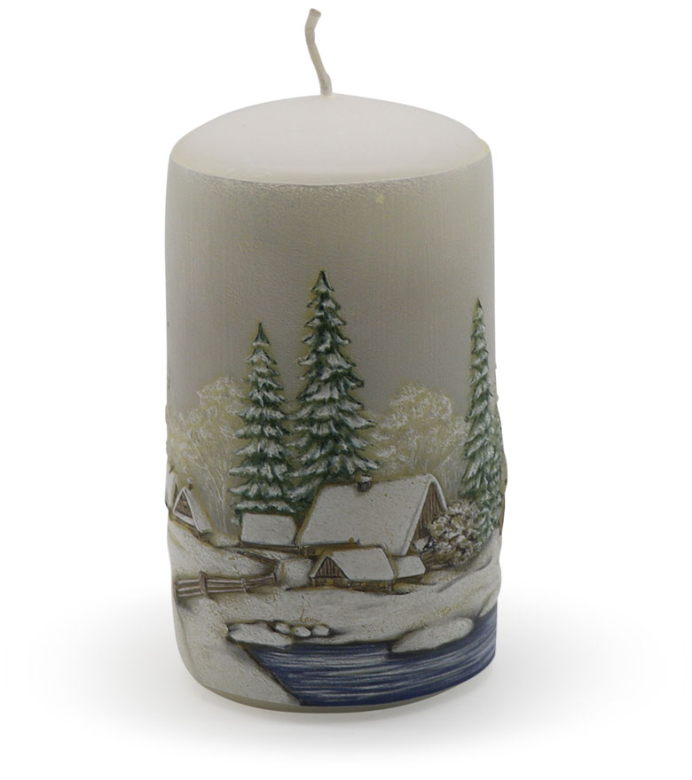 Candle cylinder "Winterdorf" (winter village) creme, 