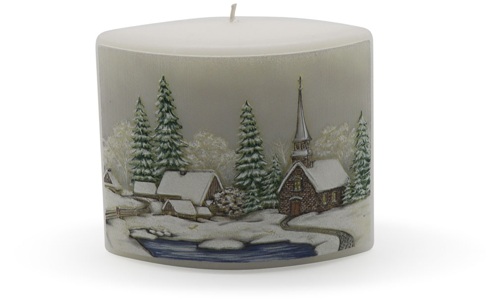 Candle "Winterdorf" (winter village) creme oval, 