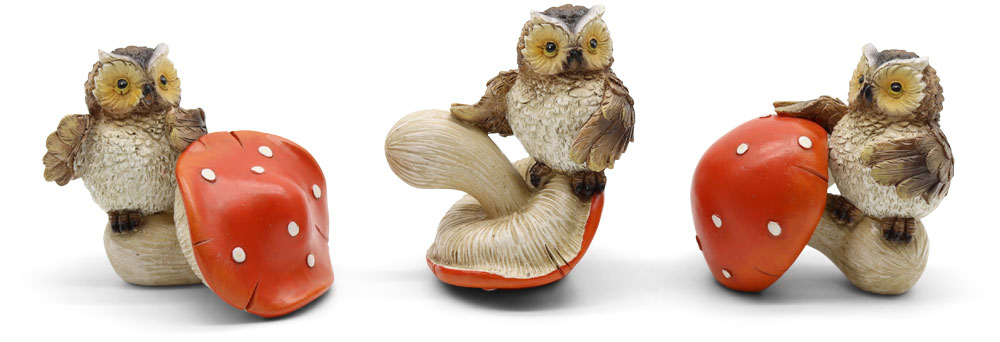 Owl Ingrid on mushroom, mix of 3, 