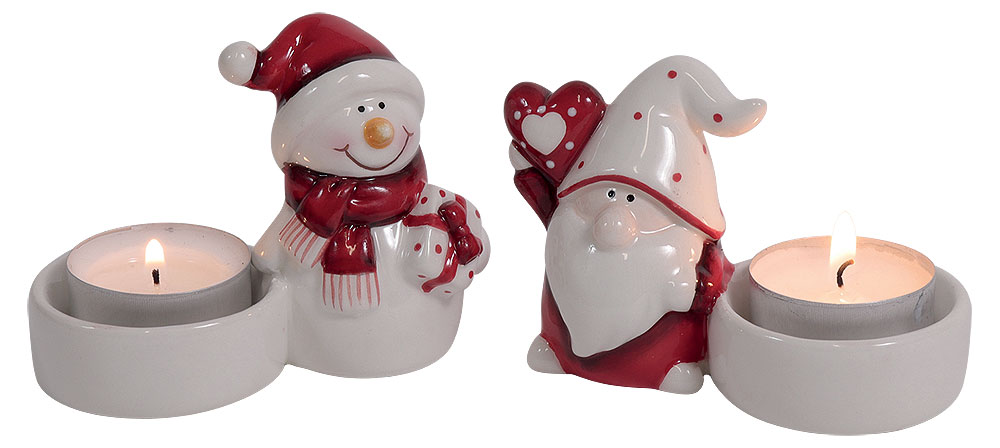 Tealight holder snowman and Santa Claus, 