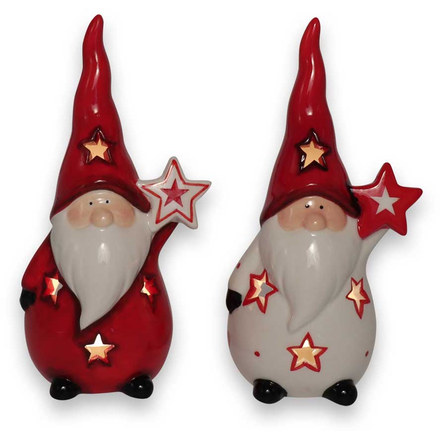 Tealight holder Santa Claus with star, mix of 2, 