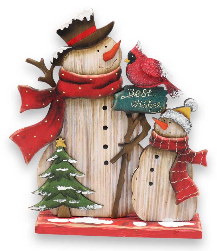Decoration standee snowman, wood, 