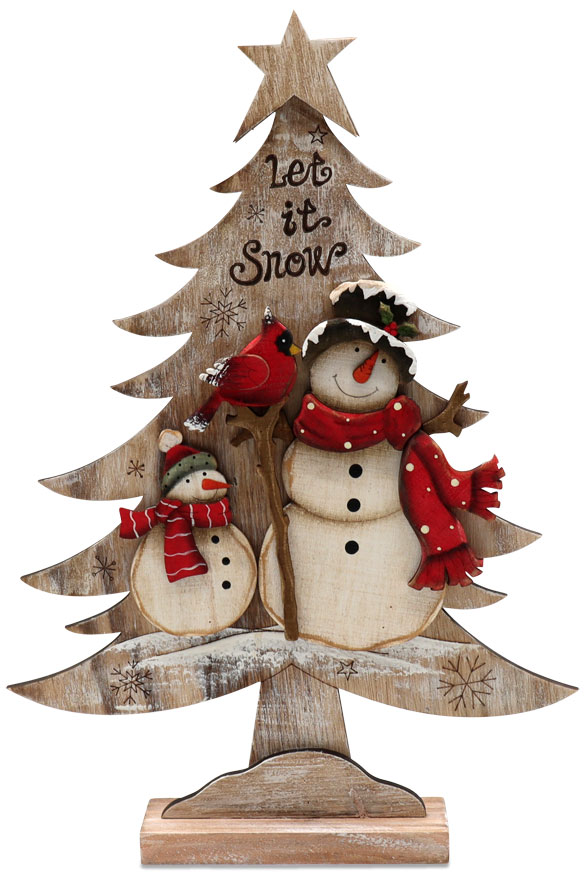 Decoration tree snowman family from wood, 