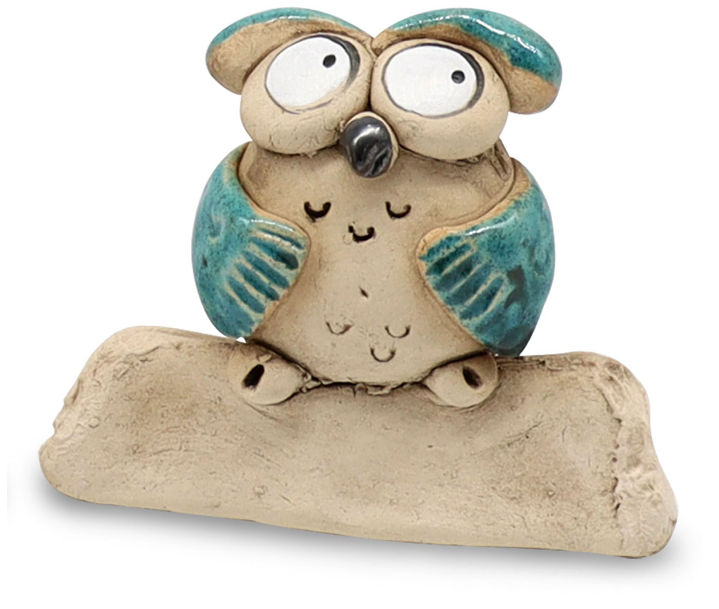 Owl on perch turquoise, 