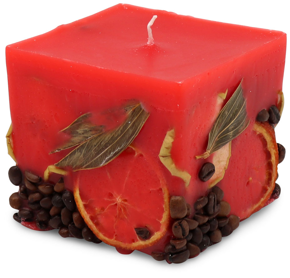Scented candle cuboid Potpourri Fruits cherry red, strawberry fl., 