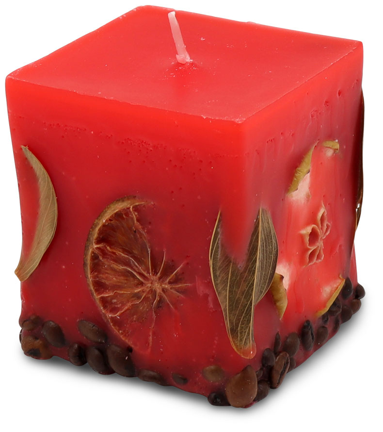 Scented candle cuboid Potpourri Fruits cherry red, strawberry fl., 