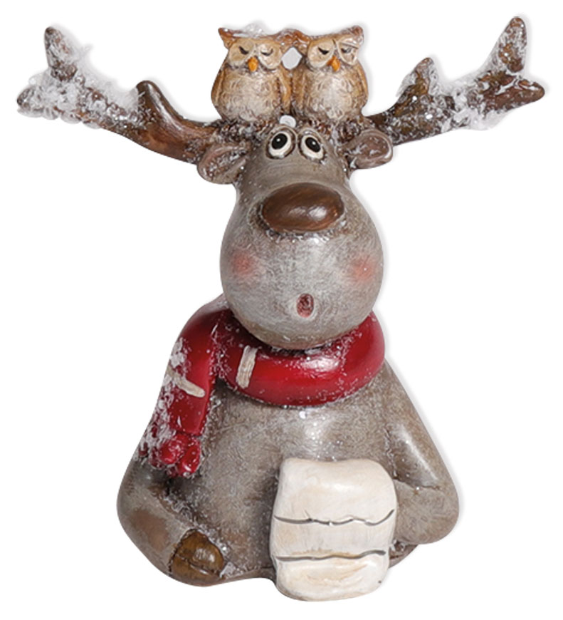 Reindeer Freddy with owls, 