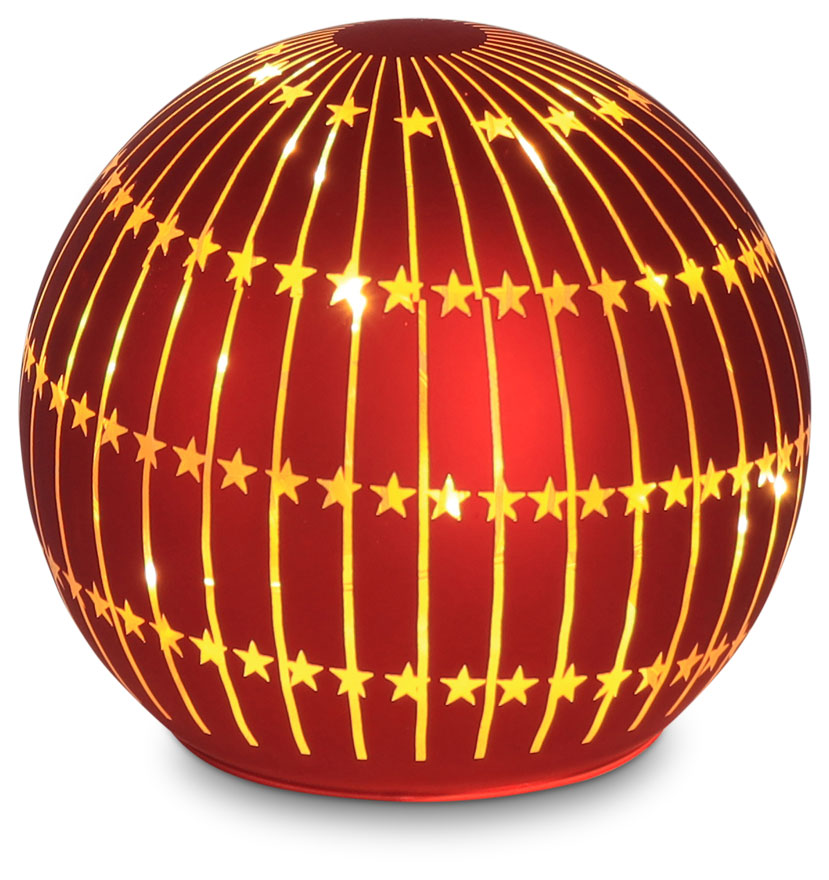 Glass LED light ball red stars, 