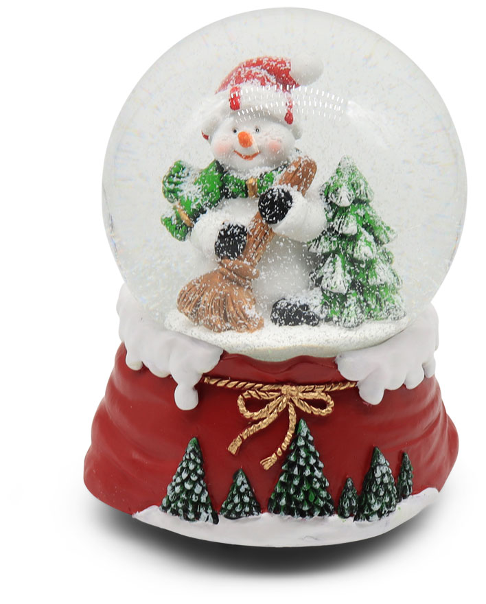 Music box snow globe snowman with broom, 