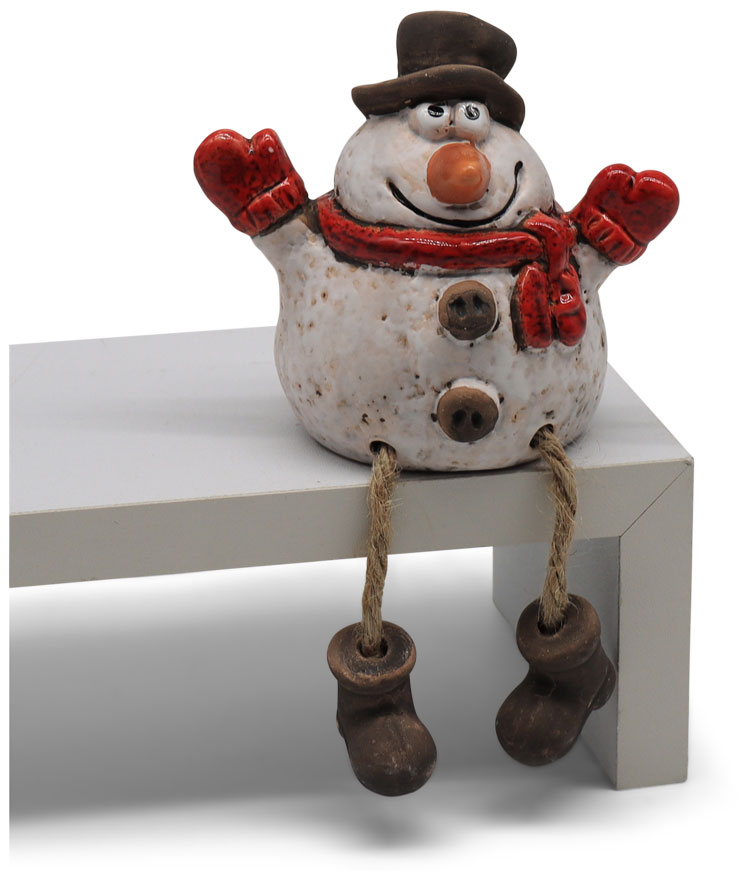Snowman, sitting on edge, 
