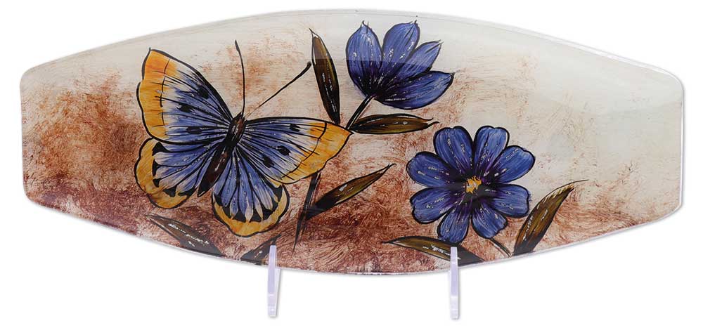 Glasplatte "Schmetterling mit Blume" oval, 