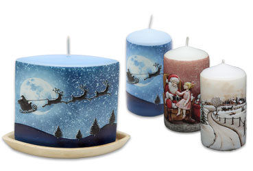 Candles with winter & christmas motifs
